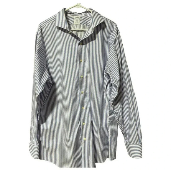 Brooks Brothers Dress Shirt Mens 17-6/7 Blue Pink White Stripe Regent Button Up - Picture 4 of 10